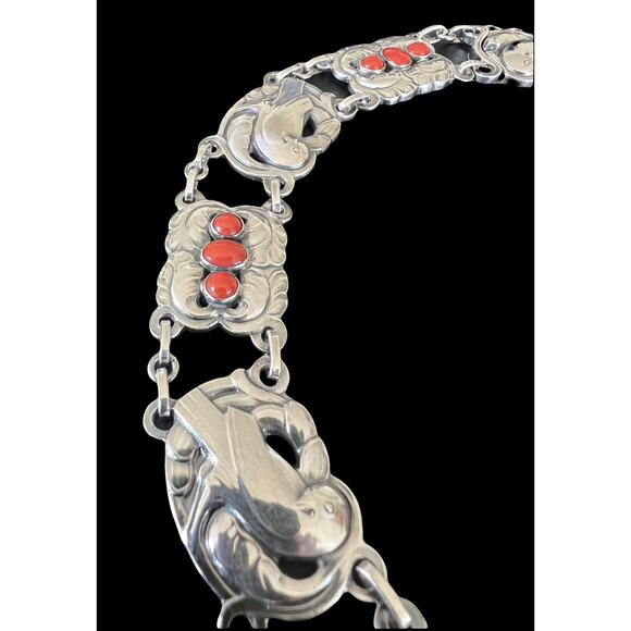 Georg Jensen Denmark Sterling Silver Coral Dove Bird Panel Links Necklace No. 17 - Picture 3 of 10